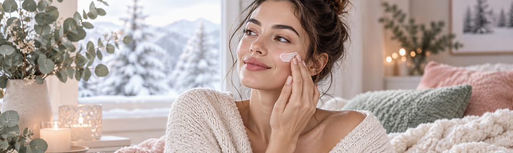 Woman applying lightweight moisturizer during winter