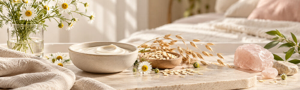 Pregnancy-conscious skincare ingredients with oat, chamomile and gentle cream