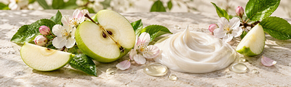 Green apple, apple blossom and moisturizer texture