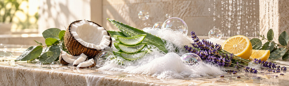 Moisturizing body wash foam with coconut, aloe, lavender and lemon