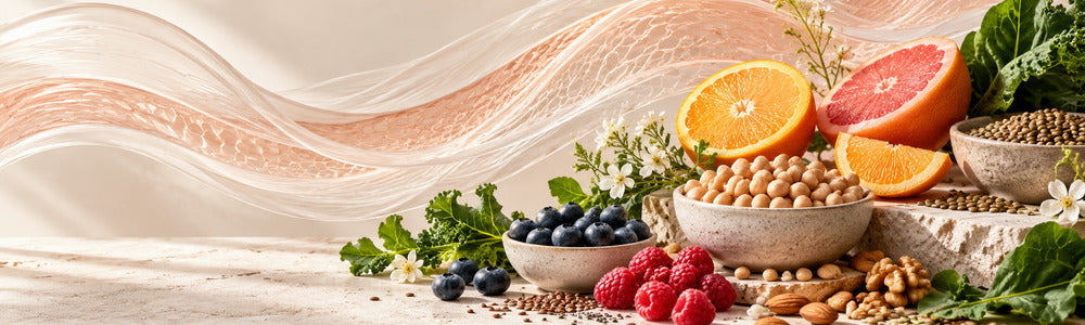 Plant protein foods and abstract collagen-inspired skin fibers