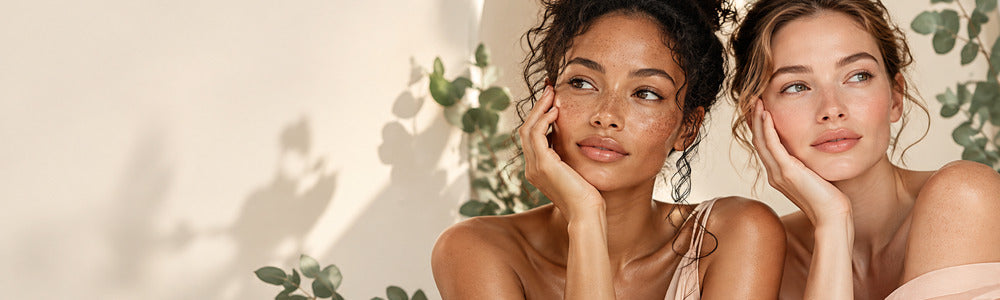 Two women illustrating the difference between dry and dehydrated skin