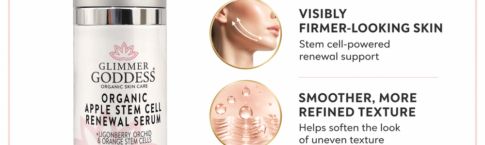 Glimmer Goddess Organic Apple Stem Cell Anti-Aging Serum featured in a guide to evaluating plant stem cell skincare claims and ingredient lists.