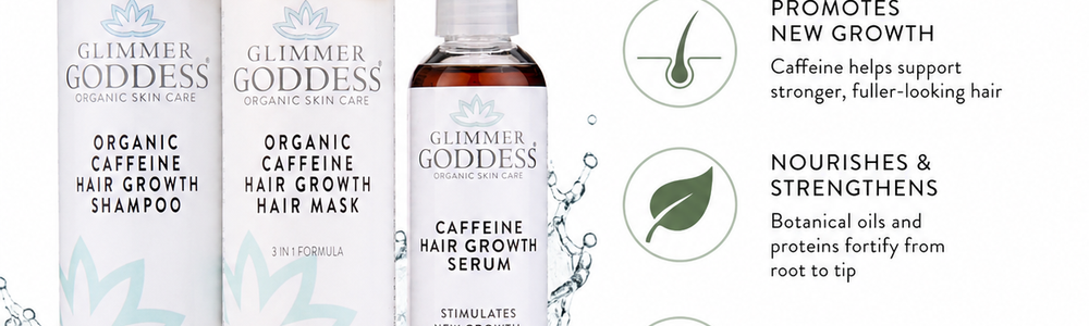 Glimmer Goddess caffeine hair care system in a guide to choosing shampoo for thinning hair.
