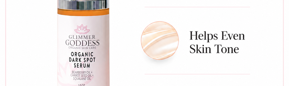 Glimmer Goddess Organic Dark Spot Serum featured in a guide to facial dark spots.