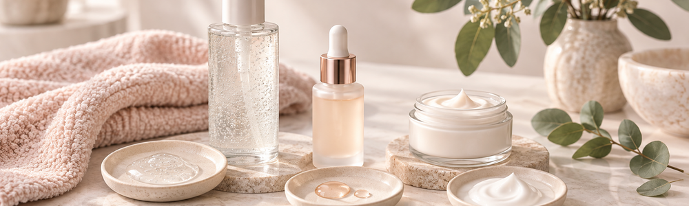 Gentle cleanser, serum, and moisturizer for acne-prone skin