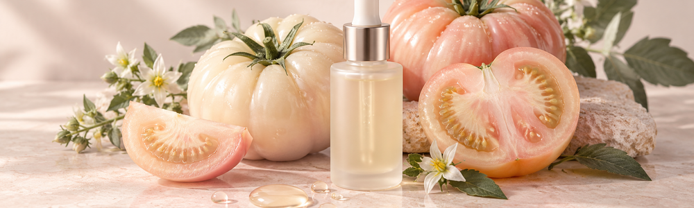 White tomato extract skincare concept with botanical serum