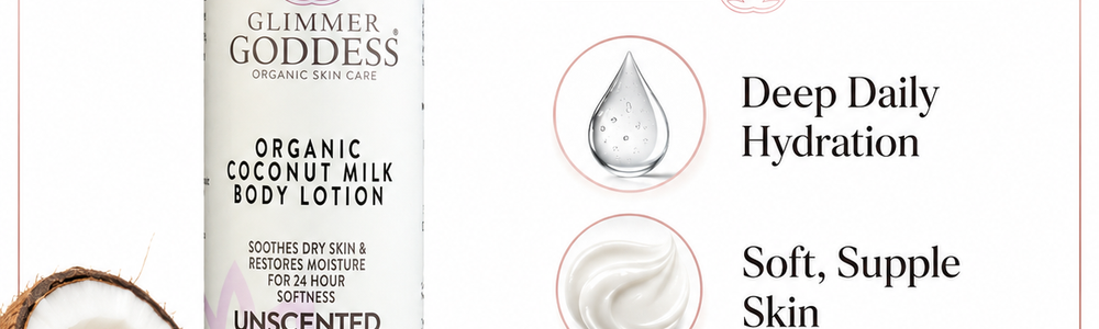Glimmer Goddess Coconut Milk Body Lotion in a dry-skin moisturizing guide.