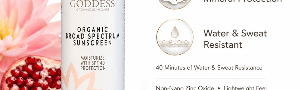 Glimmer Goddess Organic Reef-Safe Sunscreen SPF 40 featured in a vegan sunscreen guide.