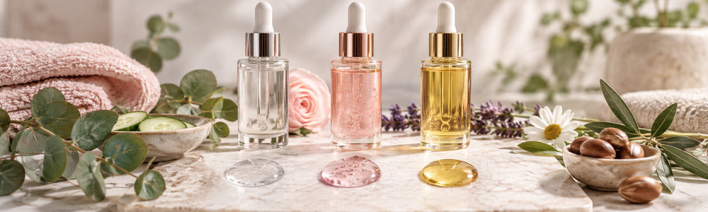 Watery, gel, and oil serum textures for different skin types