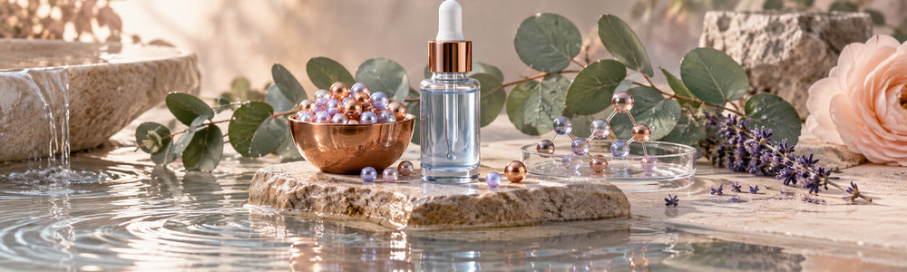 Copper peptide serum with copper accents and molecular beads