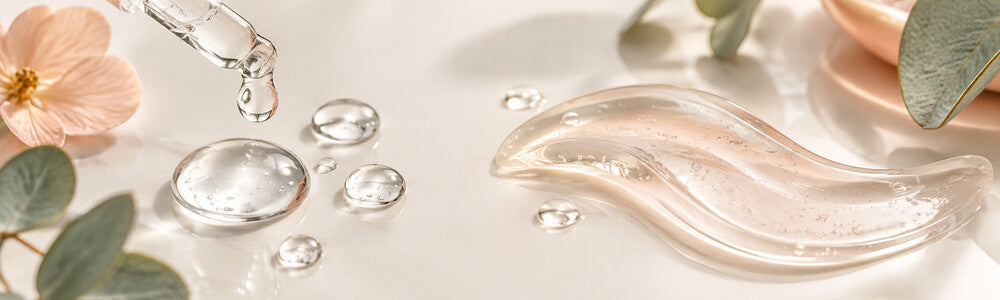 Serum dropper and translucent skincare textures for a Vitamin A routine