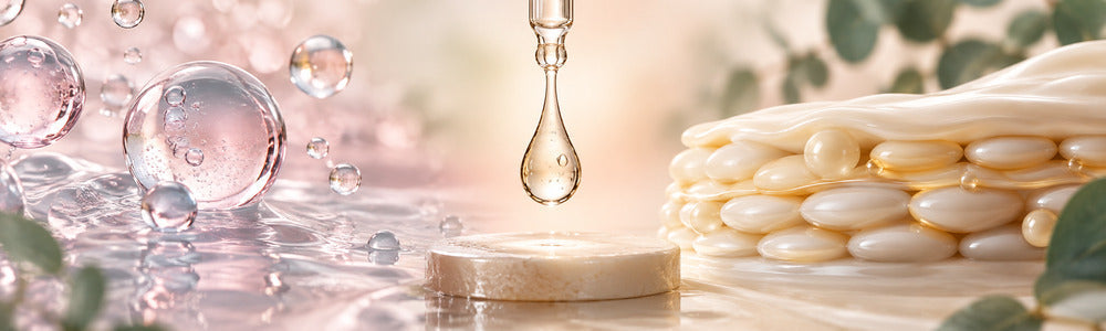 Hyaluronic acid water droplets compared with layered ceramide-like lipids
