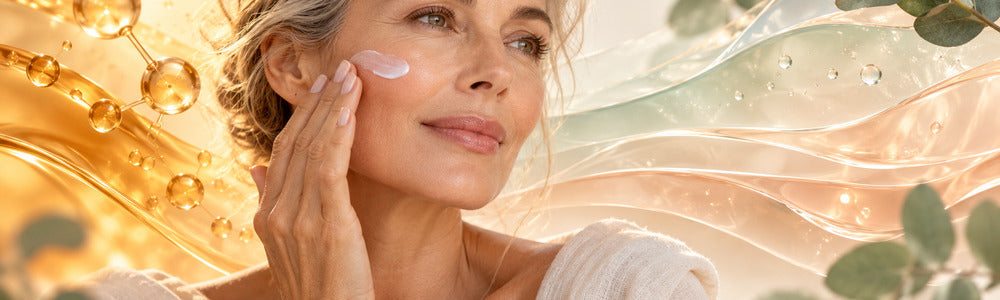 Mature woman applying moisturizer during a barrier-first anti-aging routine