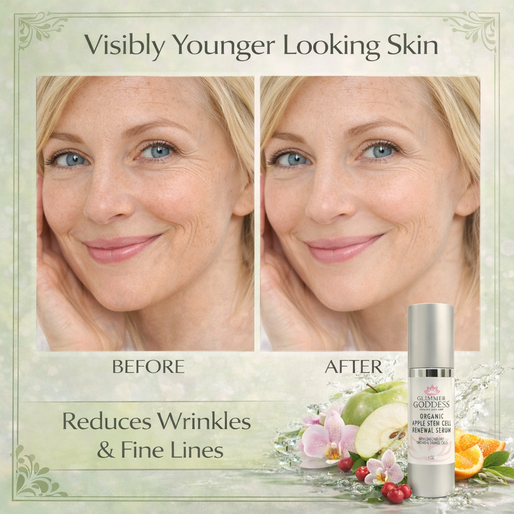 Organic Apple Stem Cell Anti-Aging Serum – 4 Plant Stem Cells (Apple, Lingonberry, Orchid, Orange) for Wrinkles & Firmness – 1 oz - Glimmer Goddess® Organic Skin Care