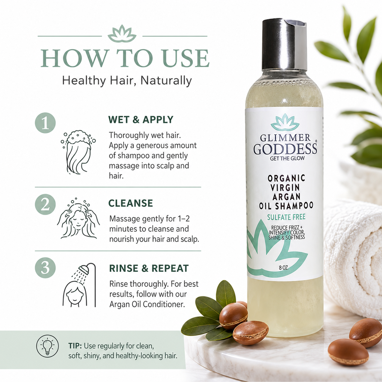 How to use Glimmer Goddess Argan shampoo