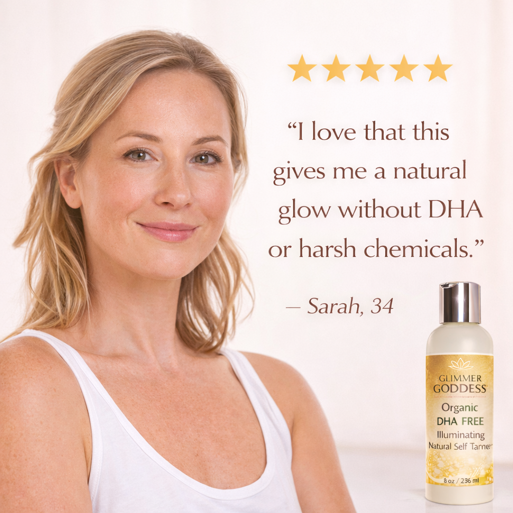Organic DHA-Free Self Tanner – Natural Sun-Kissed - Glimmer Goddess® Organic Skin Care