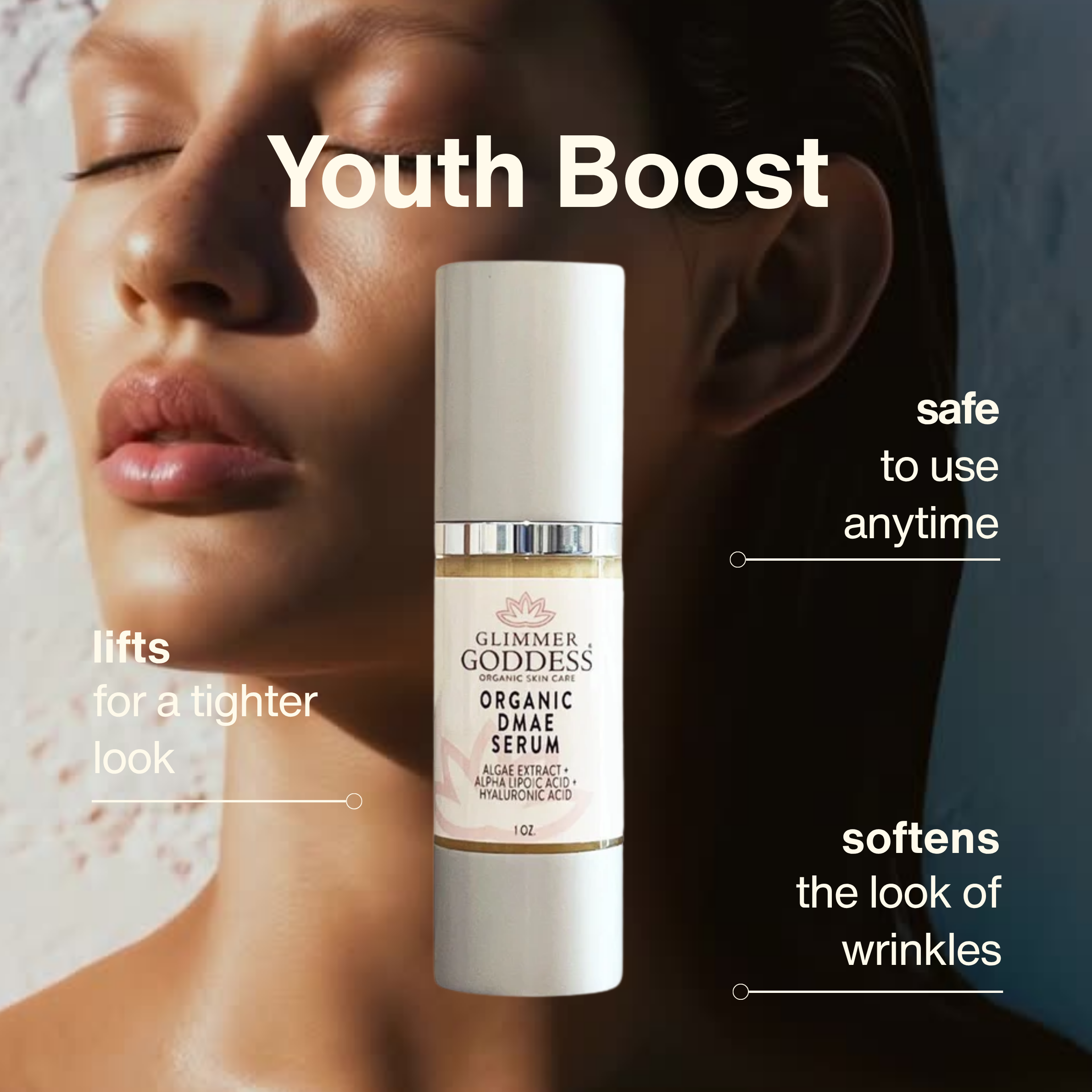 Organic DMAE Firming Serum – Natural Facelift Serum with Alpha Lipoic Acid for Sagging Skin & Wrinkles