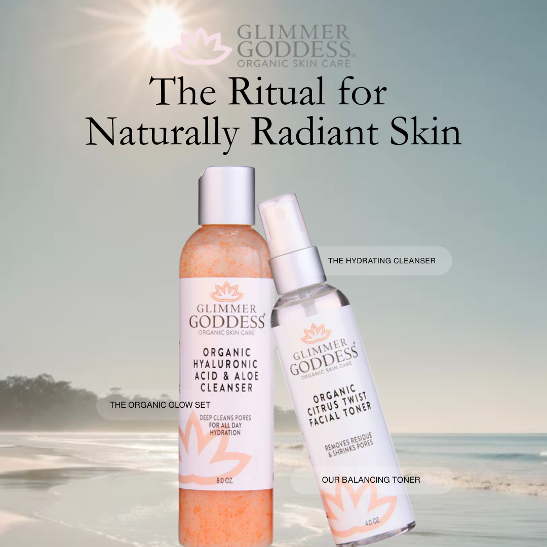Fresh Start Duo - Hyaluronic Acid Cleanser with jojoba beads plus Rose Water Toner for radiant skin - Glimmer Goddess® Organic Skin Care