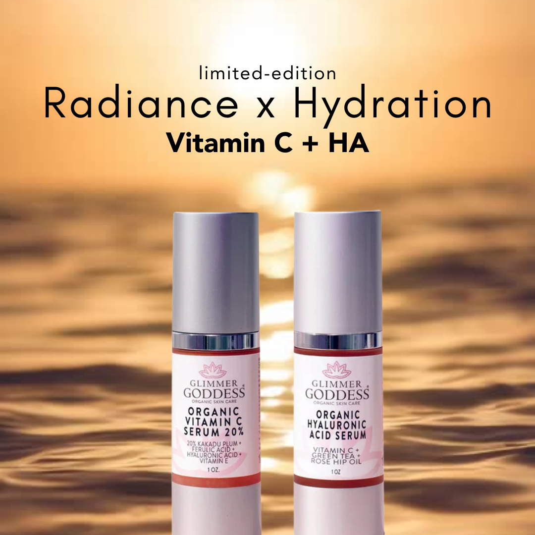 Vitamin C and Hyaluronic Acid Duo - brightening and plumping serum set for radiant skin - Glimmer Goddess® Organic Skin Care