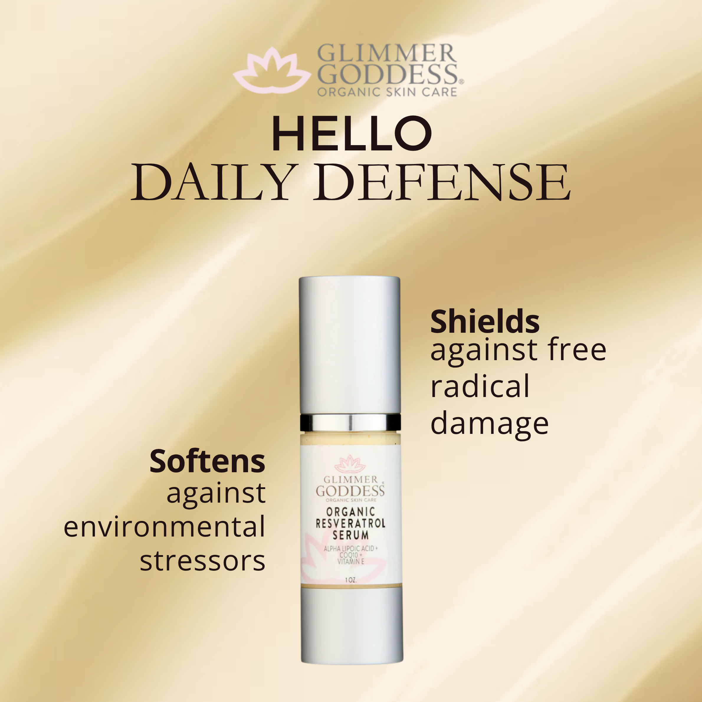 Organic Resveratrol Serum with CoQ10 for instant firming and antioxidant protection - Glimmer Goddess® Organic Skin Care