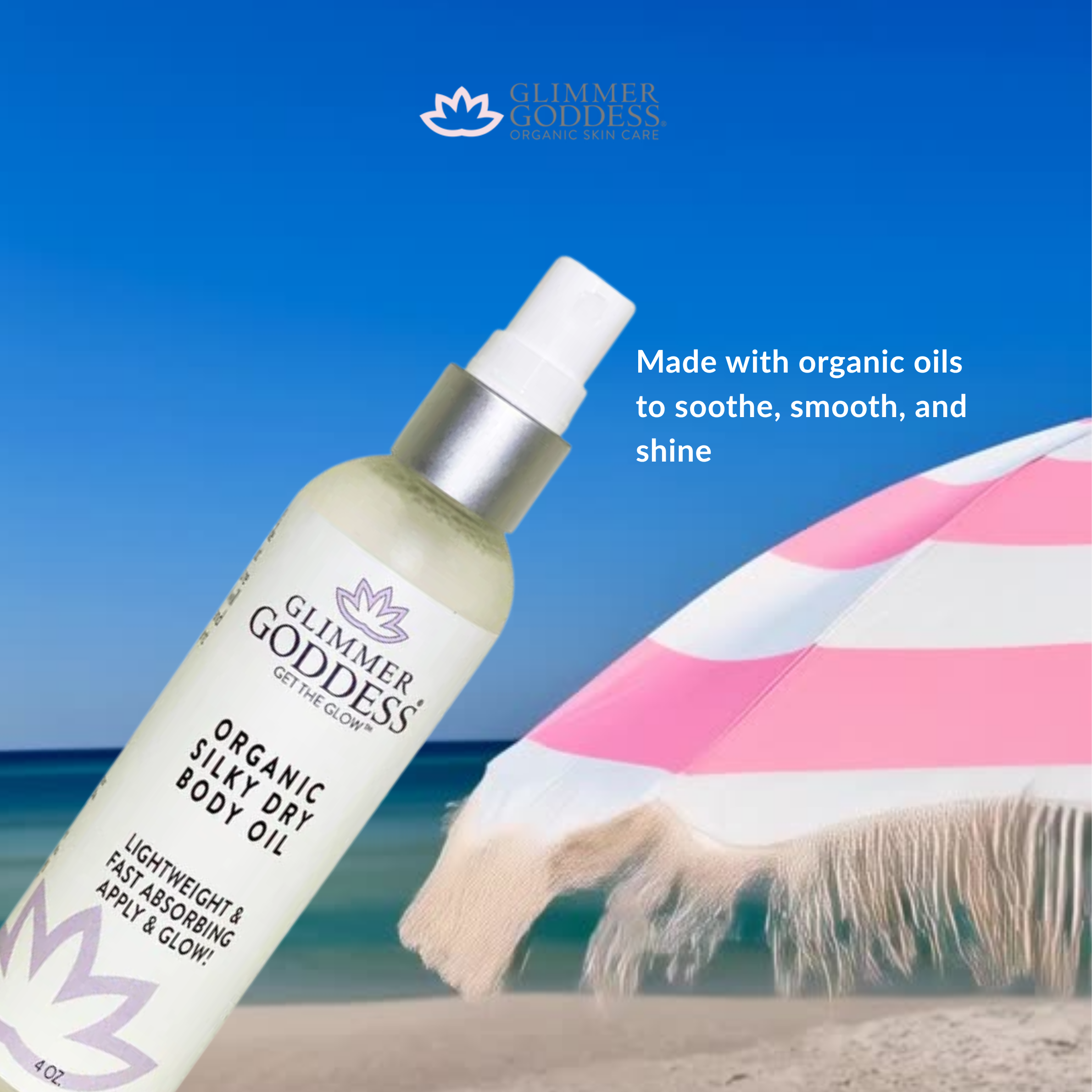 Organic Silky Dry Body Oil 4 oz – Fast-Absorbing with Rosemary, Sunflower & Vitamin E