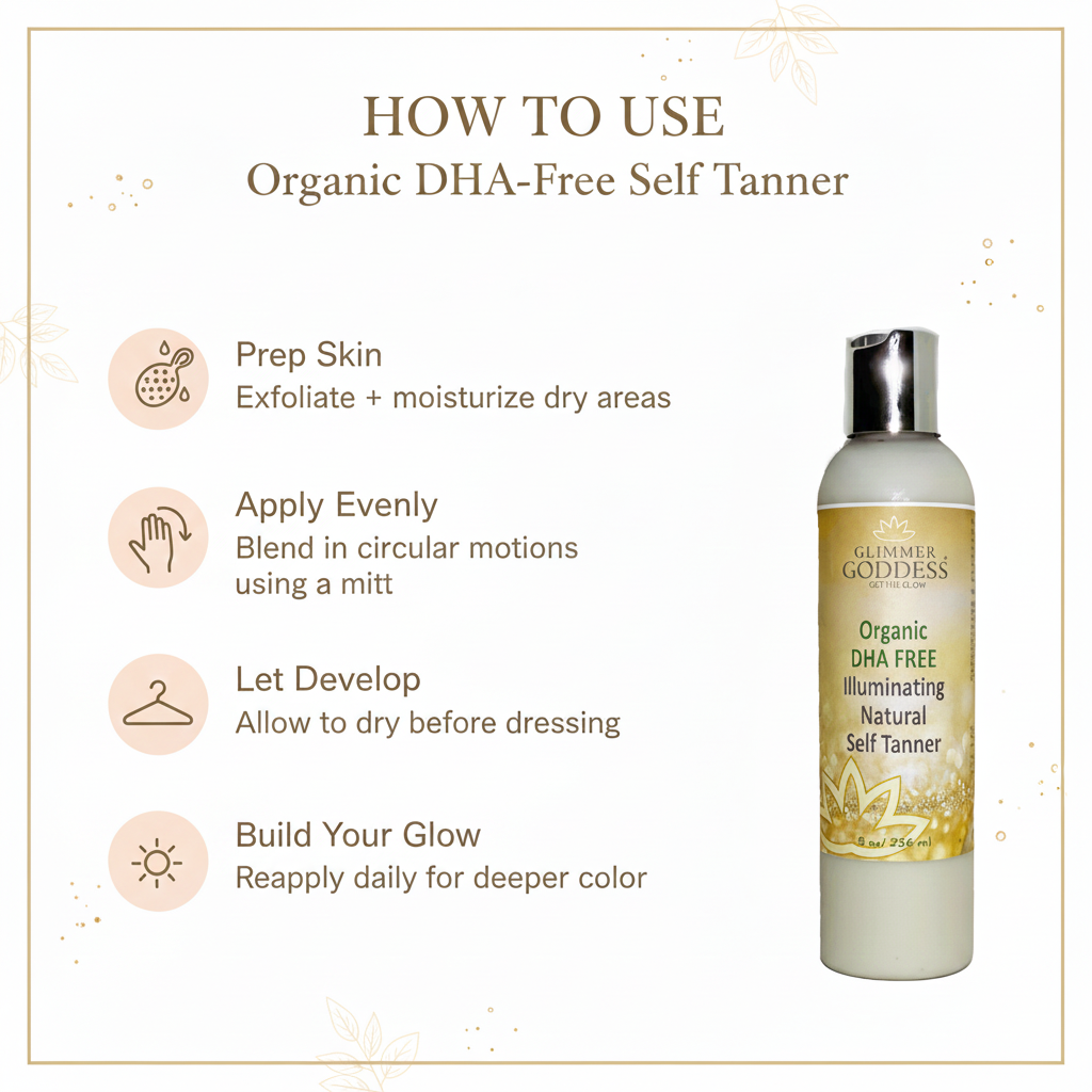 Organic DHA-Free Self Tanner – Natural Sun-Kissed - Glimmer Goddess® Organic Skin Care
