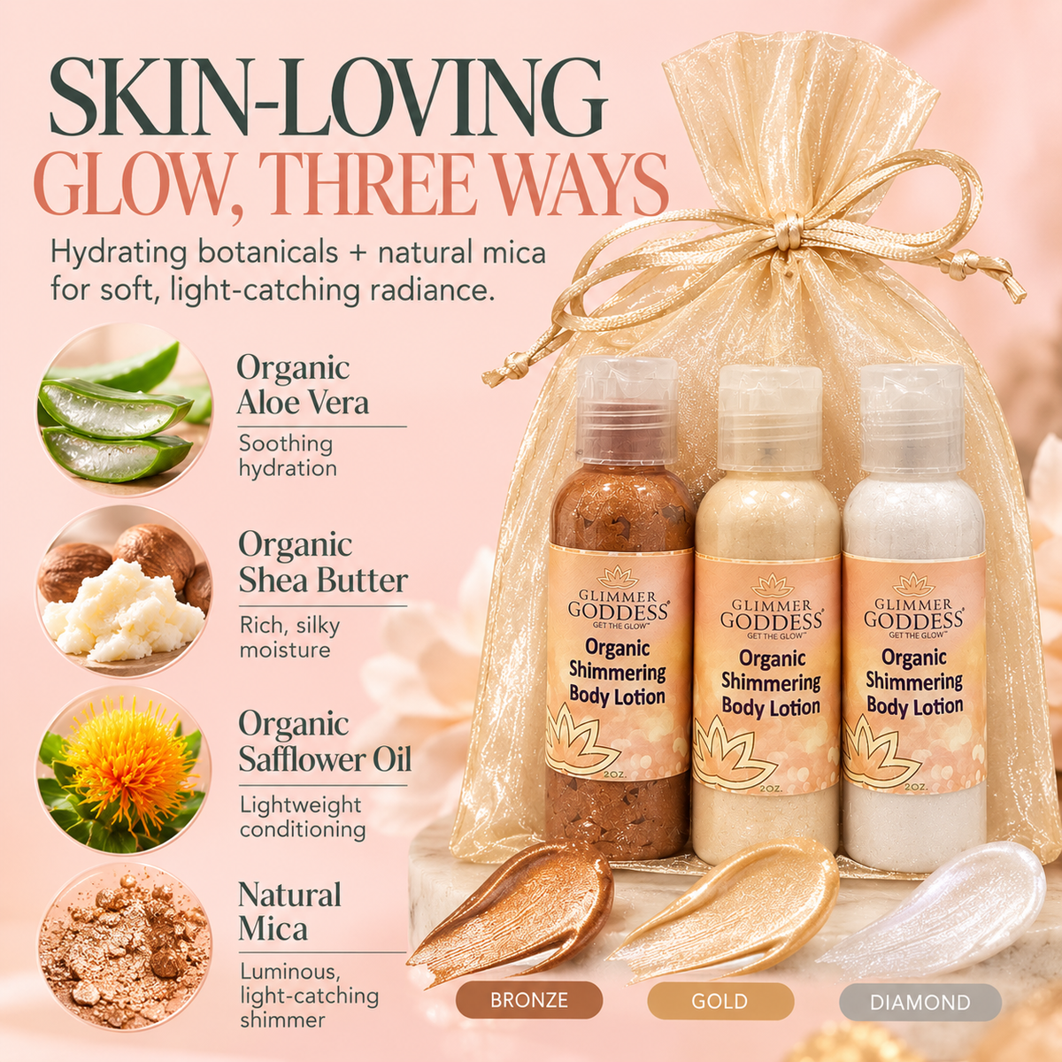 Organic Shimmer Body Lotion Travel Size Gift Set