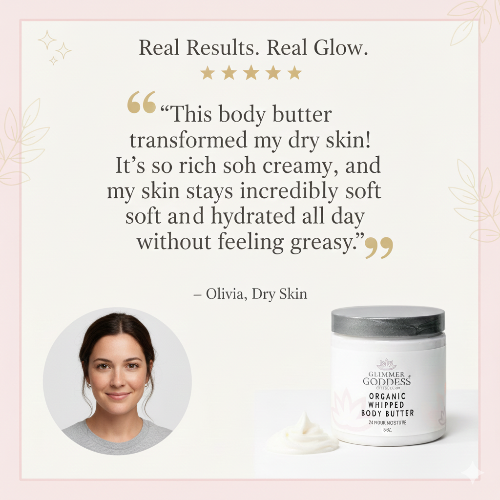 Organic Whipped Body Butter 8 oz – Ultra-Rich Moisturizer for Dry Skin & Eczema in 40+ Scents - Glimmer Goddess® Organic Skin Care