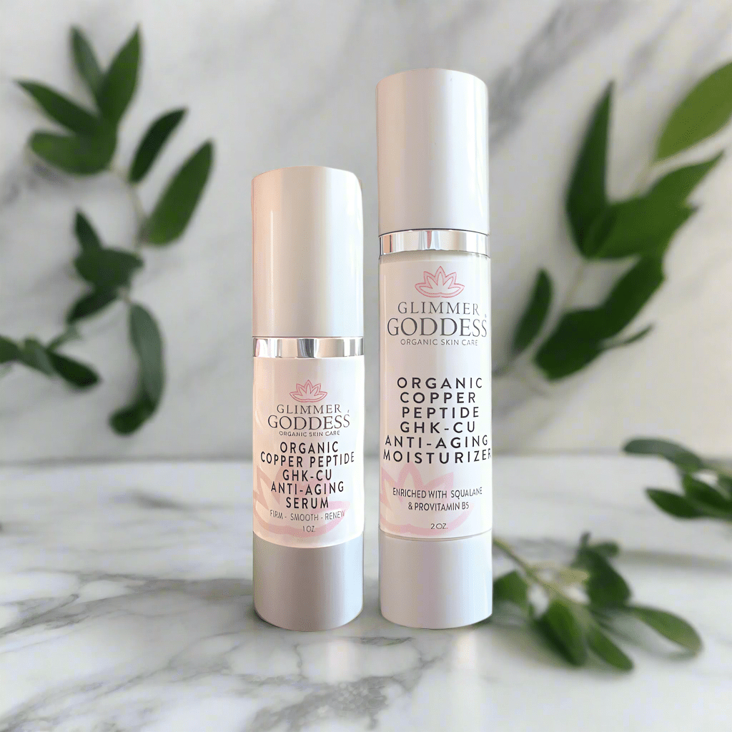 GHK‑Cu Collagen Boost Duo – Copper Peptide Serum + Hydrating Moisturizer - Glimmer Goddess® Organic Skin Care