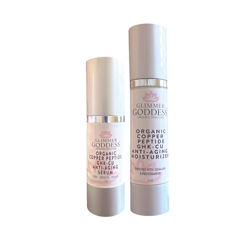 GHK‑Cu Collagen Boost Duo – Copper Peptide Serum + Hydrating Moisturizer - Glimmer Goddess® Organic Skin Care