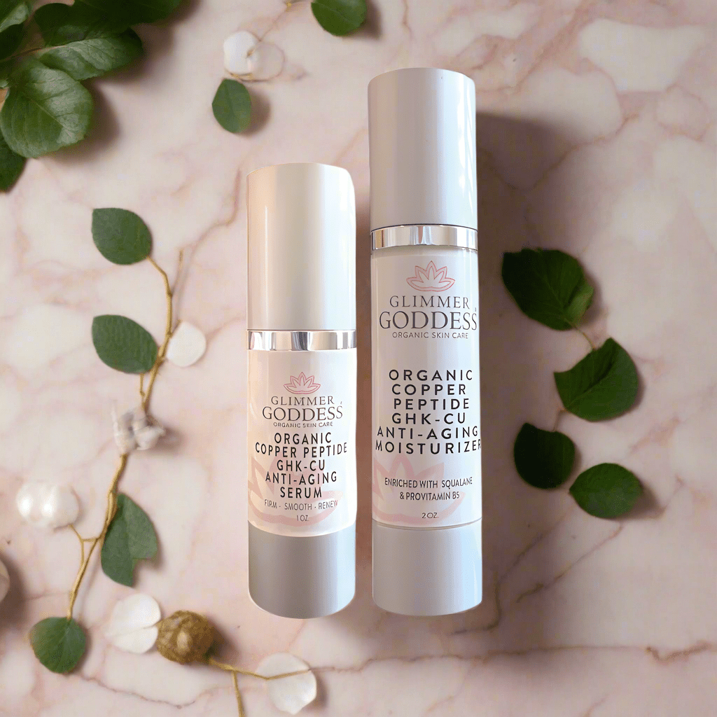 GHK‑Cu Collagen Boost Duo – Copper Peptide Serum + Hydrating Moisturizer - Glimmer Goddess® Organic Skin Care