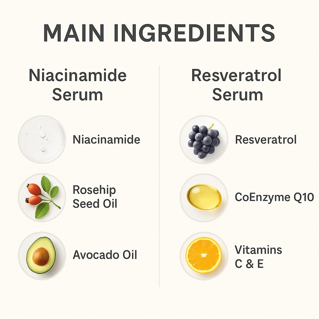 Niacinamide & Resveratrol Face Serum Duo – Anti - Aging, Pore - Reducing & Brightening Skincare Bundle - Glimmer Goddess® Organic Skin Care