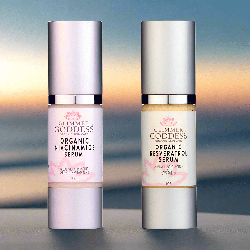 Niacinamide & Resveratrol Face Serum Duo – Anti - Aging, Pore - Reducing & Brightening Skincare Bundle - Glimmer Goddess® Organic Skin Care
