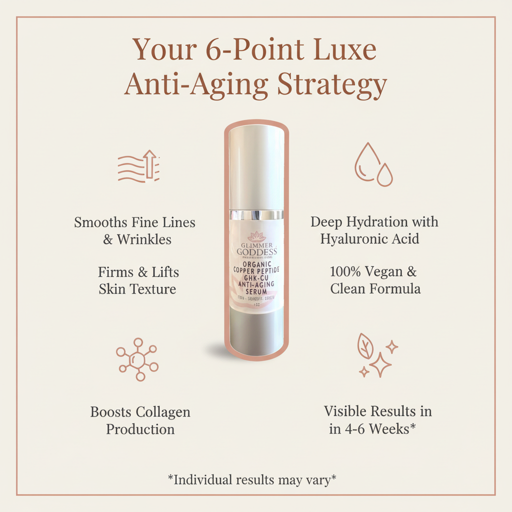 Skincare serum bottle with anti-aging benefits on a beige background