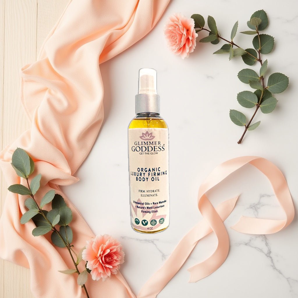 Organic Luxury Firming Body Oil – Hydrating Glow with Evening Primrose and Rosehip Oil 4 oz. - Glimmer Goddess® Organic Skin Care