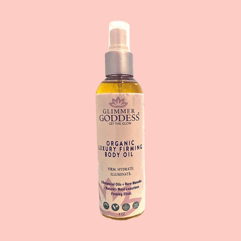 Organic Luxury Firming Body Oil – Hydrating Glow with Evening Primrose and Rosehip Oil 4 oz. - Glimmer Goddess® Organic Skin Care