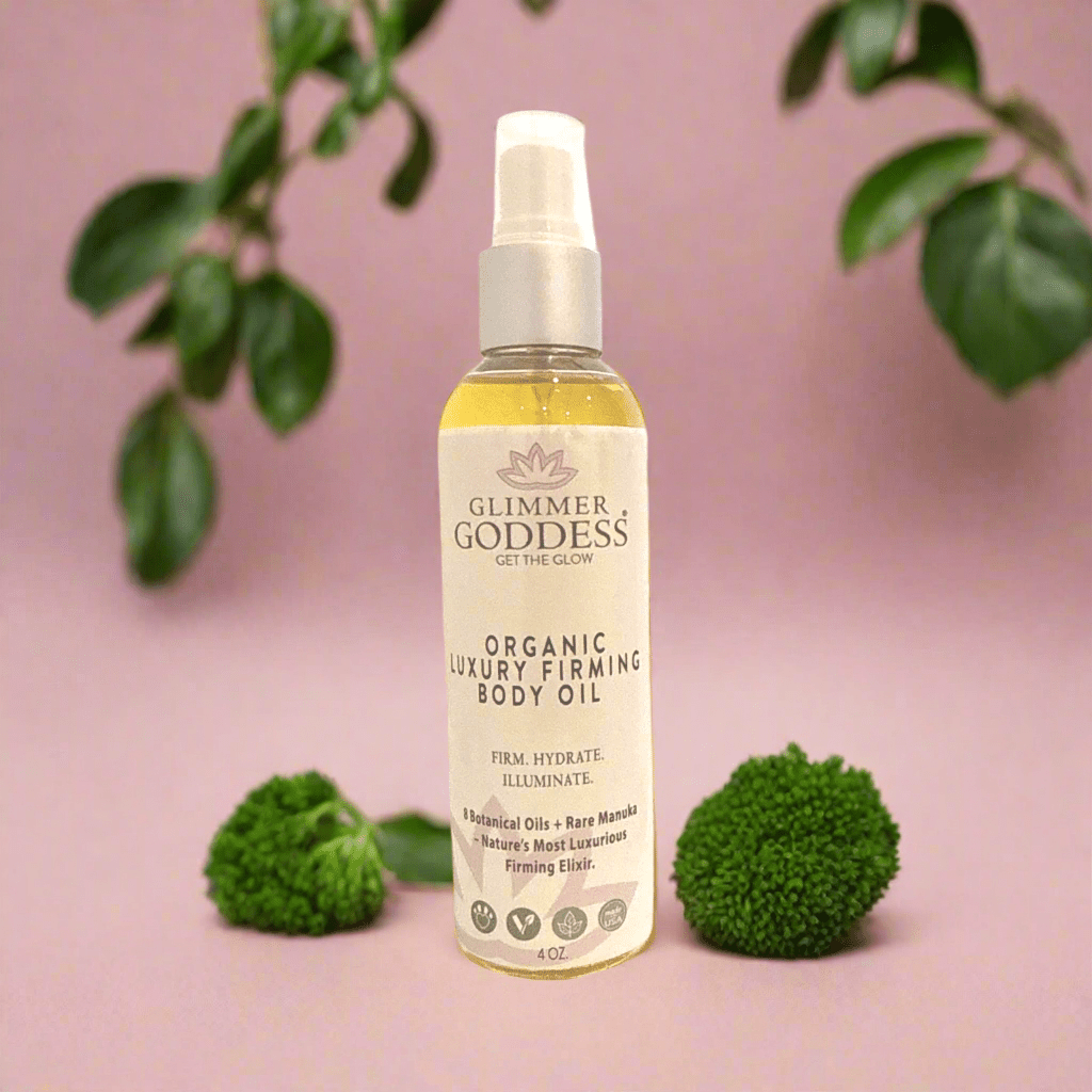 Organic Luxury Firming Body Oil – Hydrating Glow with Evening Primrose and Rosehip Oil 4 oz. - Glimmer Goddess® Organic Skin Care