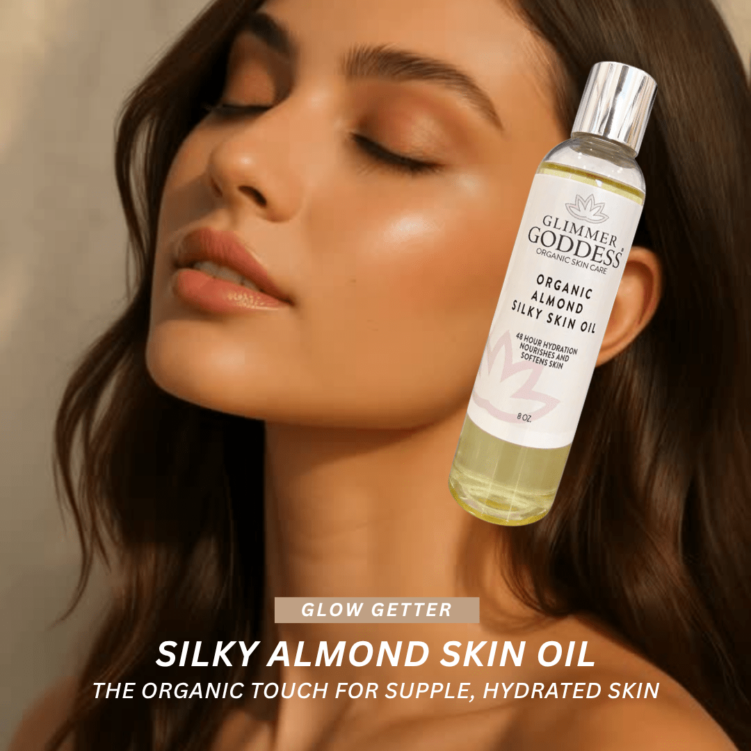 Organic Sweet Almond Silky Skin Oil - 48 Hour Hydration - Glimmer Goddess® Organic Skin Care