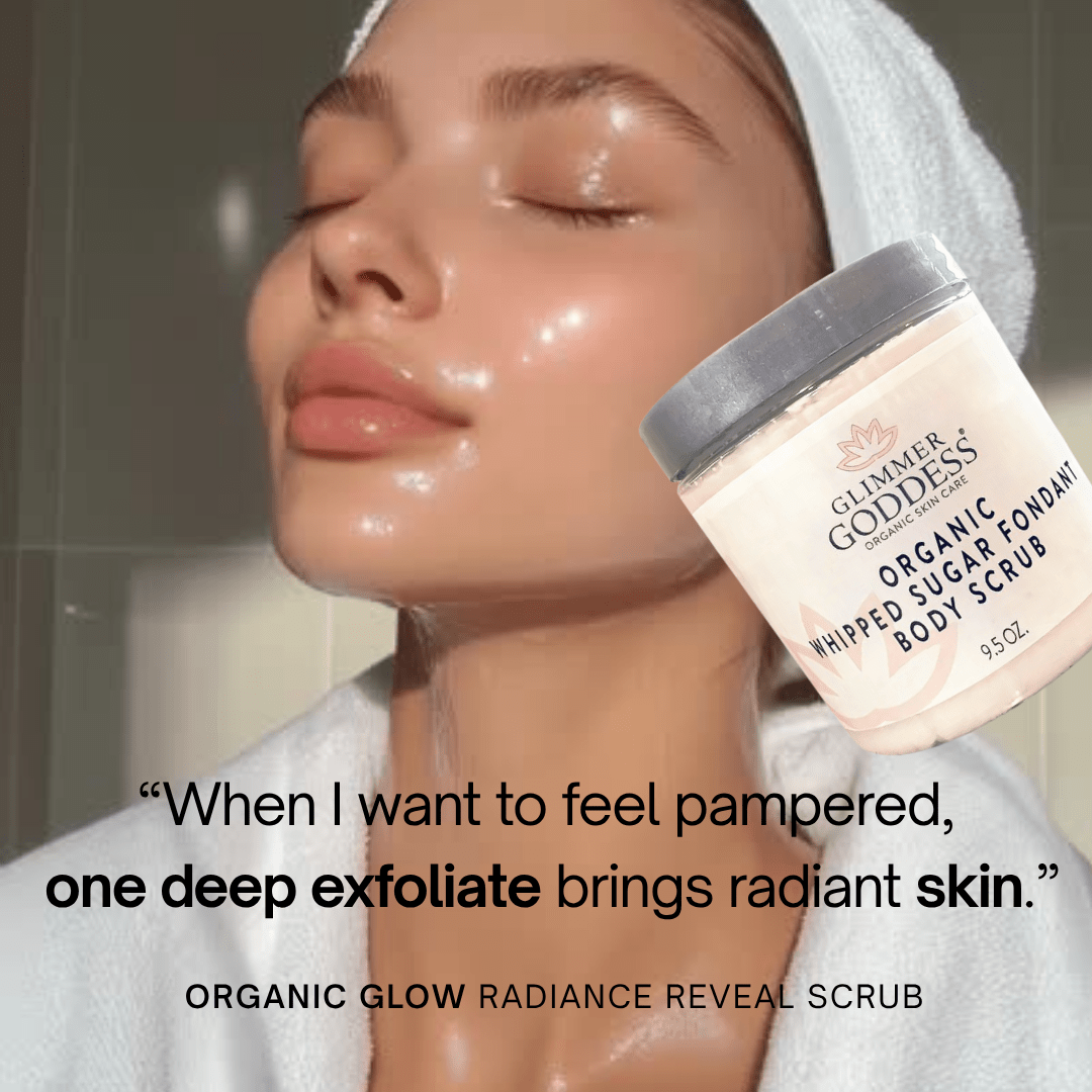 Organic Whipped Sugar Fondant Exfoliating Body Scrub - Crepey Skin Treatment - Glimmer Goddess® Organic Skin Care