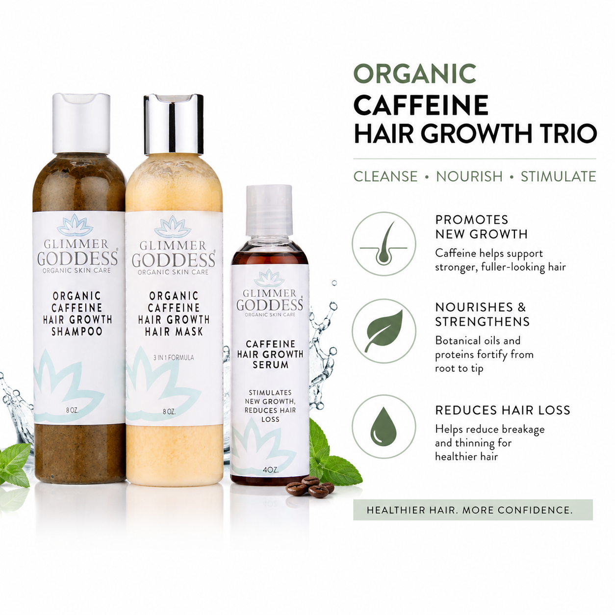 Trío de cafeína orgánica para el crecimiento del cabello