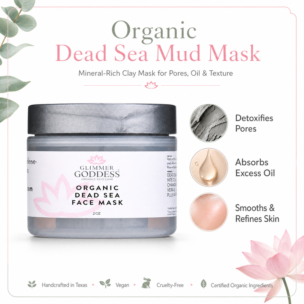 Mascarilla orgánica de barro del Mar Muerto con arcilla bentonita: exfolia y rejuvenece