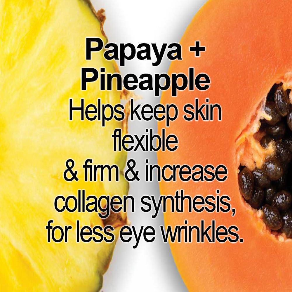 Pineapple next to papaya with text on how they benefit your skin