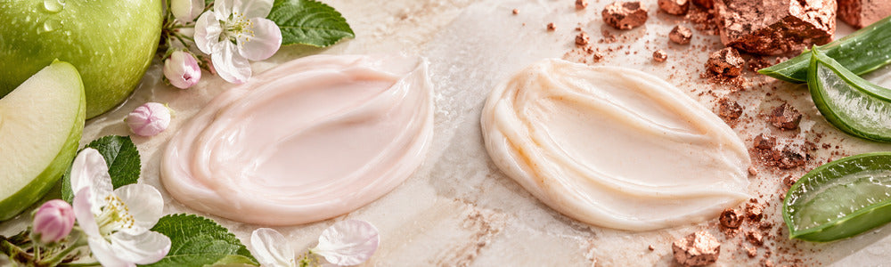 Apple botanical and copper peptide moisturizer textures side by side