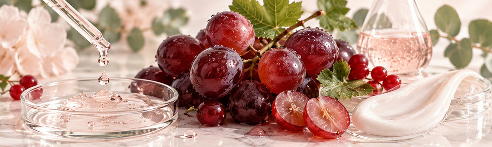 Niacinamide and resveratrol textures with grapes and botanicals