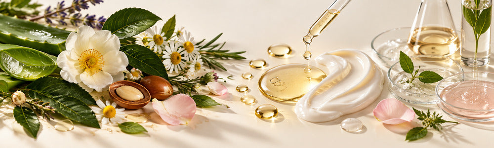 Botanical skincare ingredients meeting finished serum and cream formulations