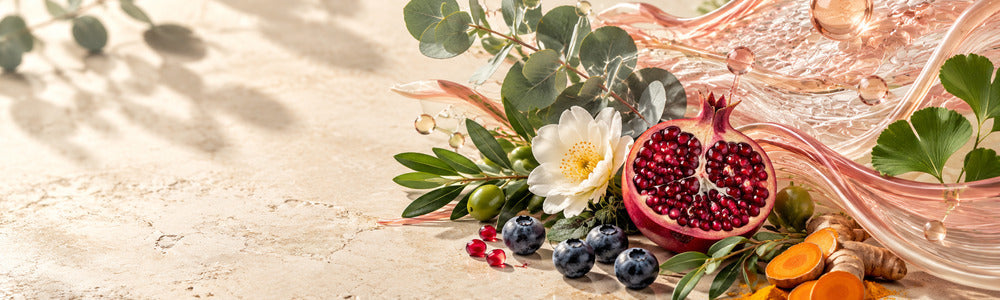 Botanical antioxidants with abstract skin-fiber ribbons