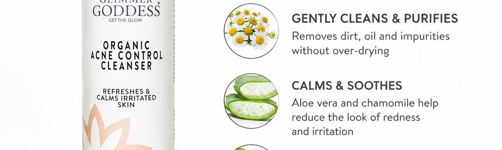 Glimmer Goddess Organic Acne Cleanser featured in a guide to winter skincare mistakes for oily skin.