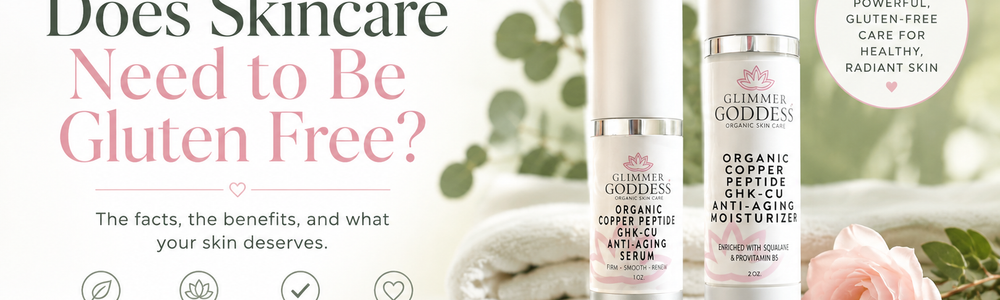 Glimmer Goddess educational guide explaining whether skincare needs to be gluten-free for celiac disease.