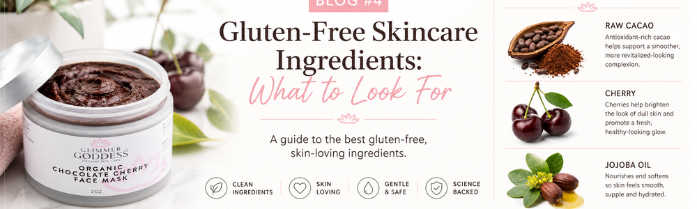Glimmer Goddess gluten-free skincare ingredient guide for wheat, barley, rye, triticale, and related terms.